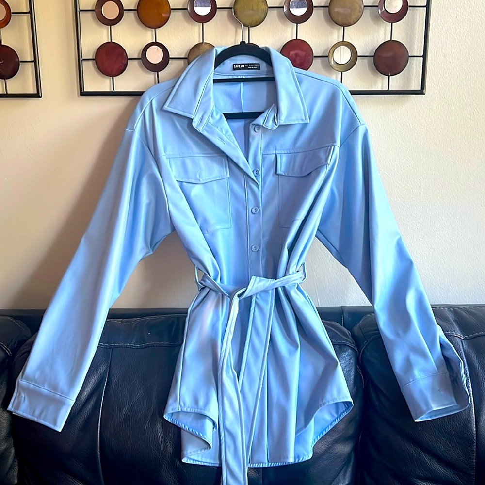 New SHEIN Faux Leather Dress in Baby Blue size L 🩵